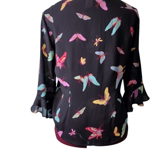 NWOT sheer butterfly blouse button up front closure size PM women's 3/4 sleeve - Picture 3 of 8